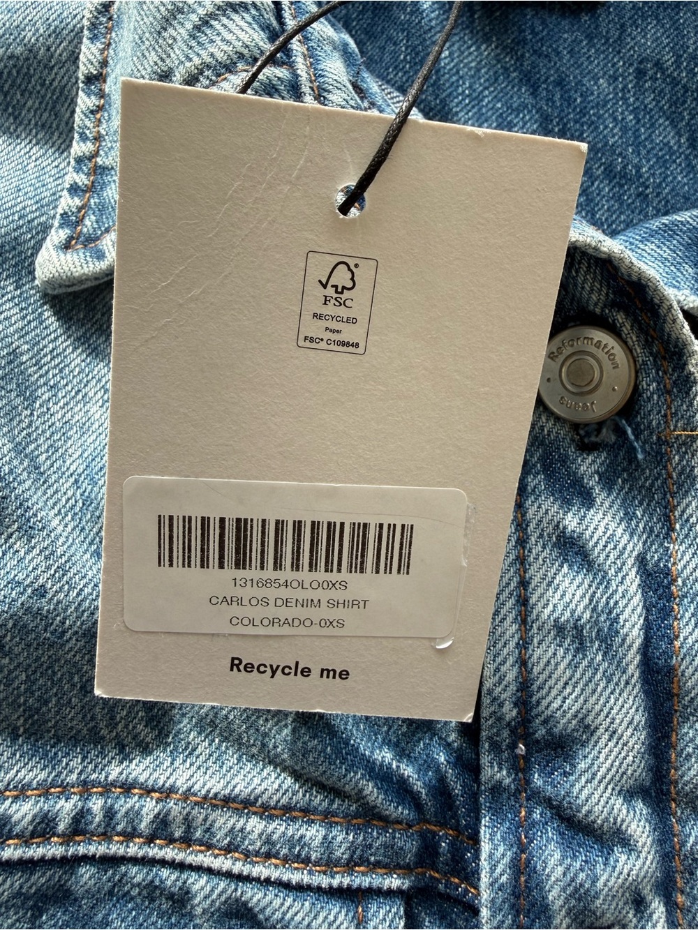 NWT Reformation Carlos Denim Shirt- Colorado- Size XSmall - Picture 4 of 5